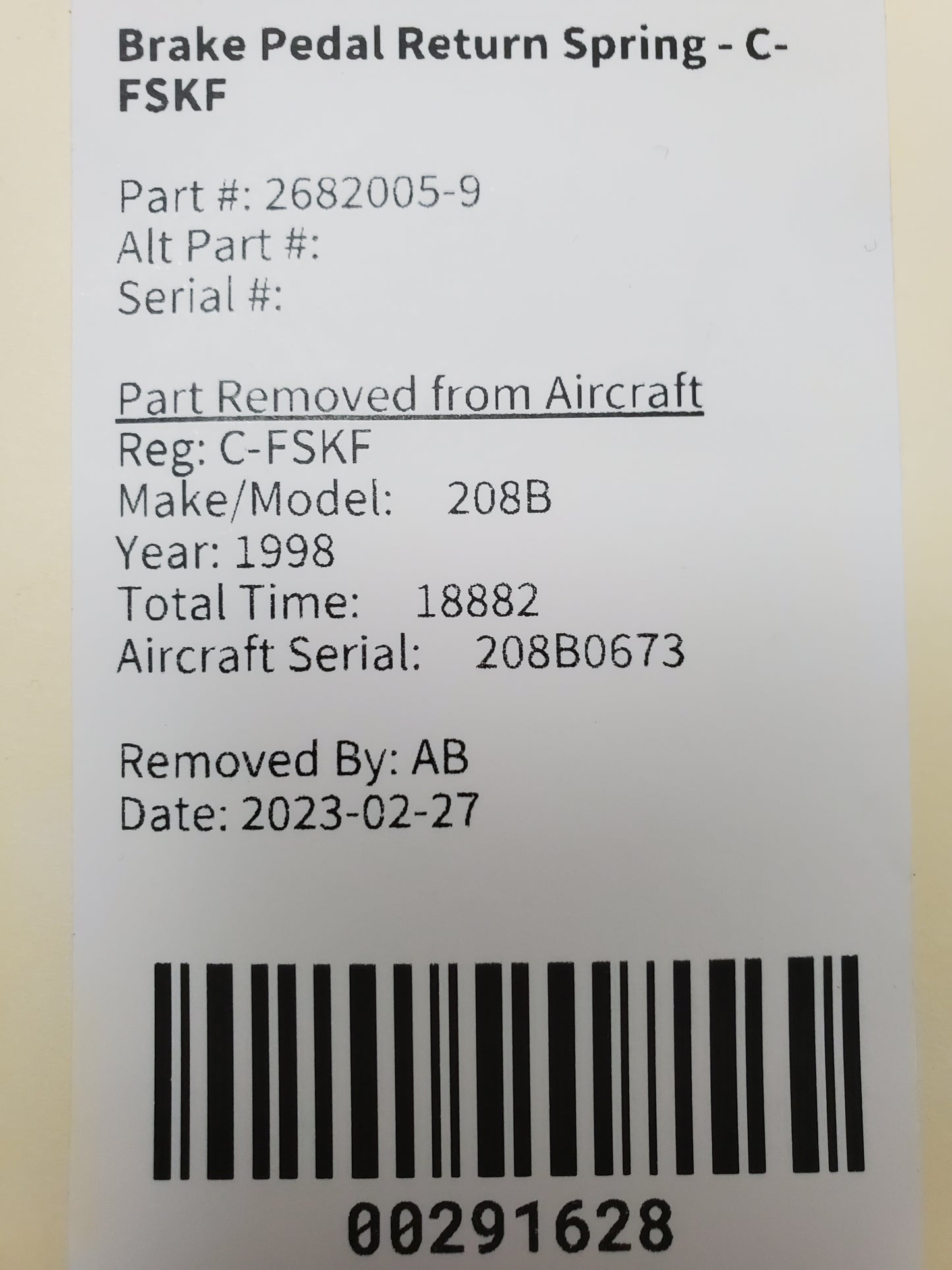 Brake Pedal Return Spring - Cessna - C-MISC