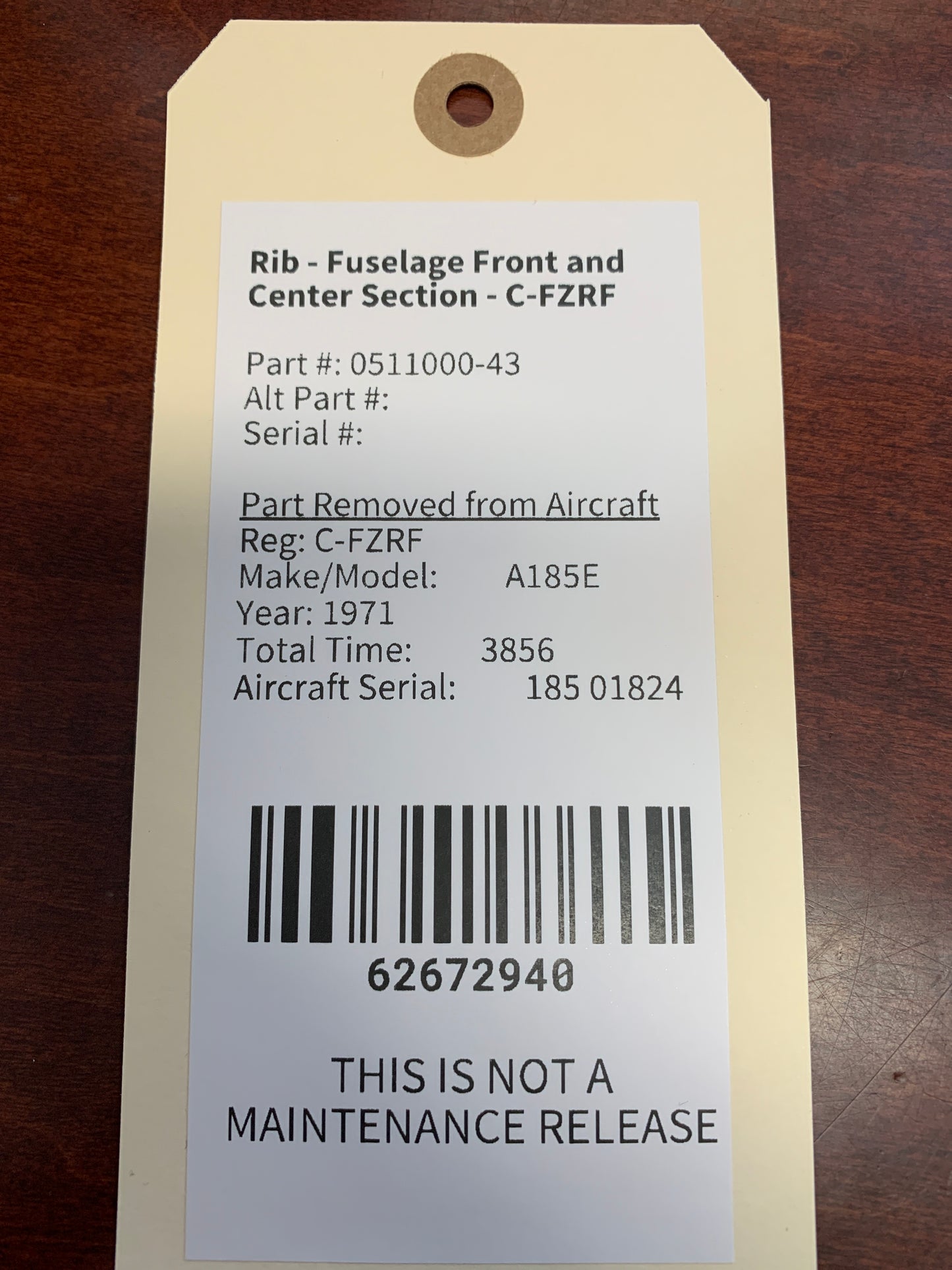 Rib - Fuselage Front and Center Section - C-FZRF