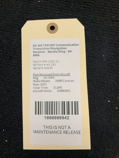 KX 165 TSO VHF Communication Transceiver/Navigation Receiver - Bendix/King - 5H-NWA