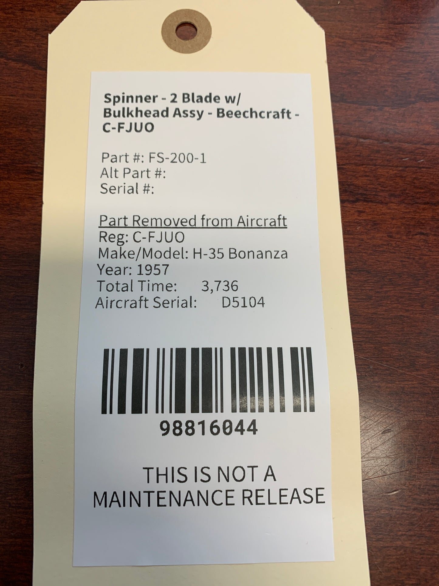 Spinner - 2 Blade w/ Bulkhead Assy - Beechcraft - C-FJUO