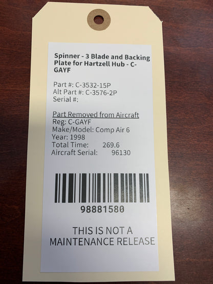 Spinner - 3 Blade and Backing Plate for Hartzell Hub - C-GAYF