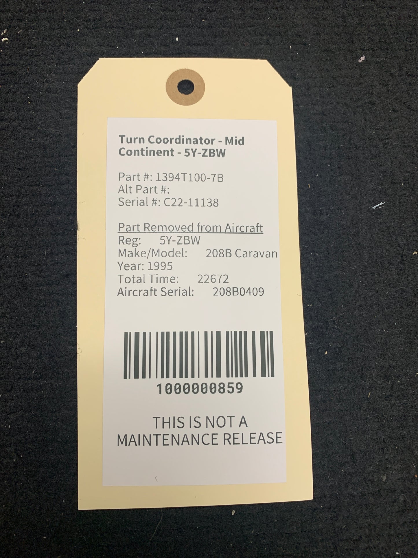 Turn Coordinator - Mid Continent - 5Y-ZBW