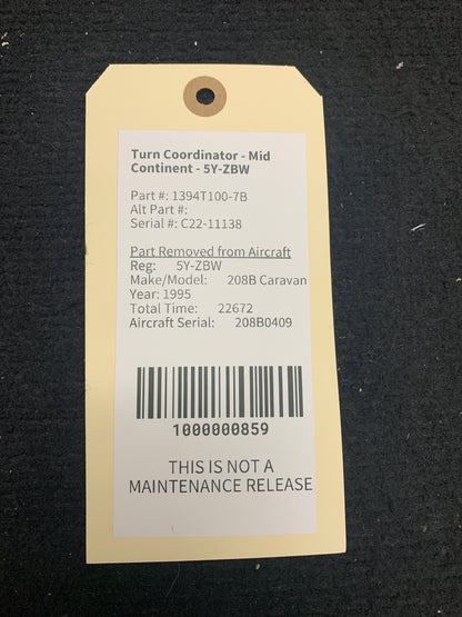 Turn Coordinator - Mid Continent - 5Y-ZBW