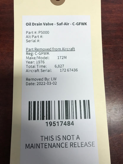 Oil Drain Valve - Saf-Air - C-GFWK