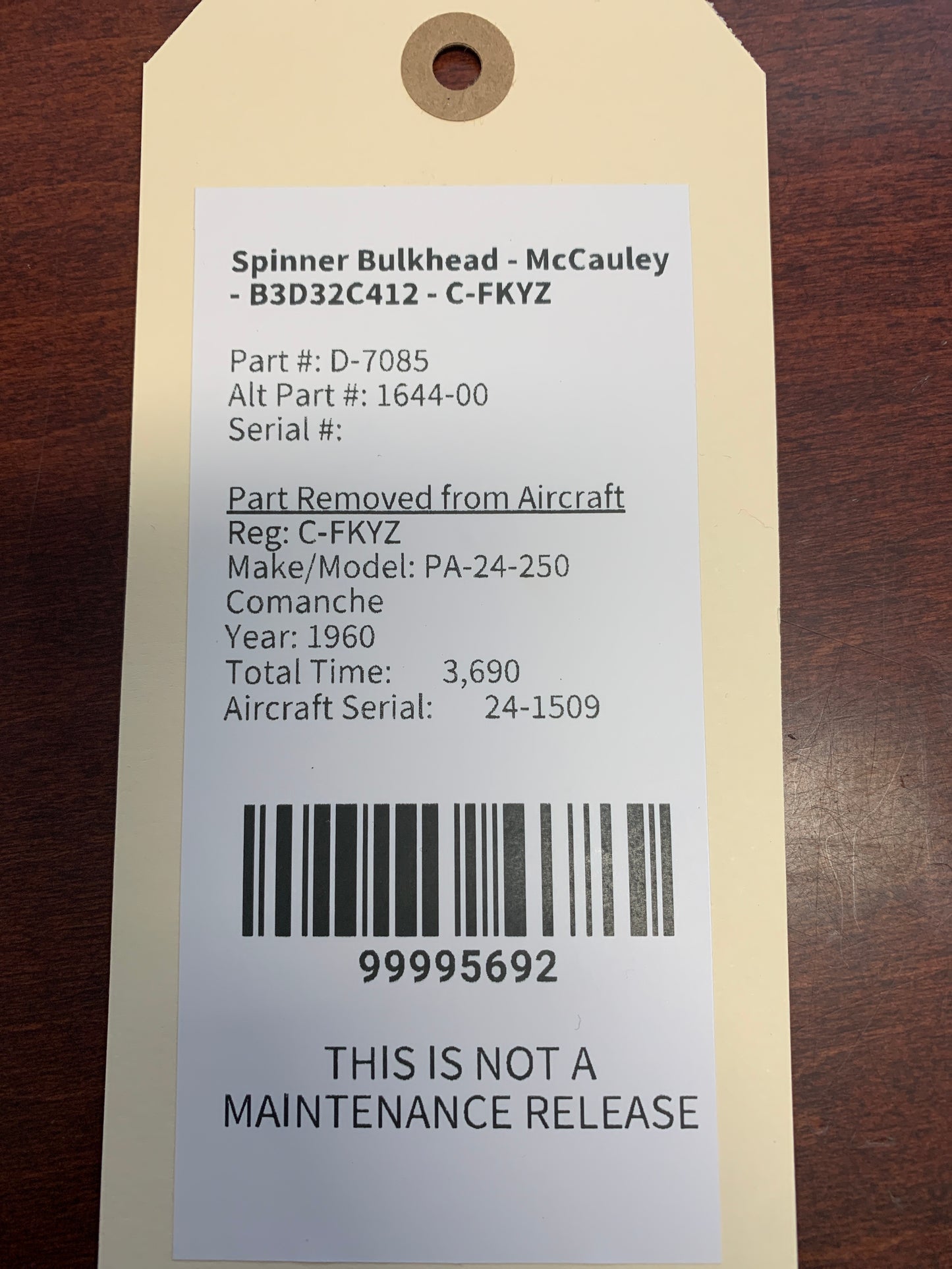 Spinner Bulkhead - McCauley - B3D32C412 - C-FKYZ