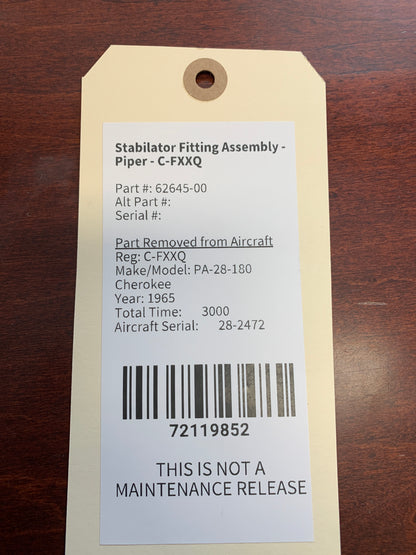 Stabilator Fitting Assembly - Piper - C-FXXQ