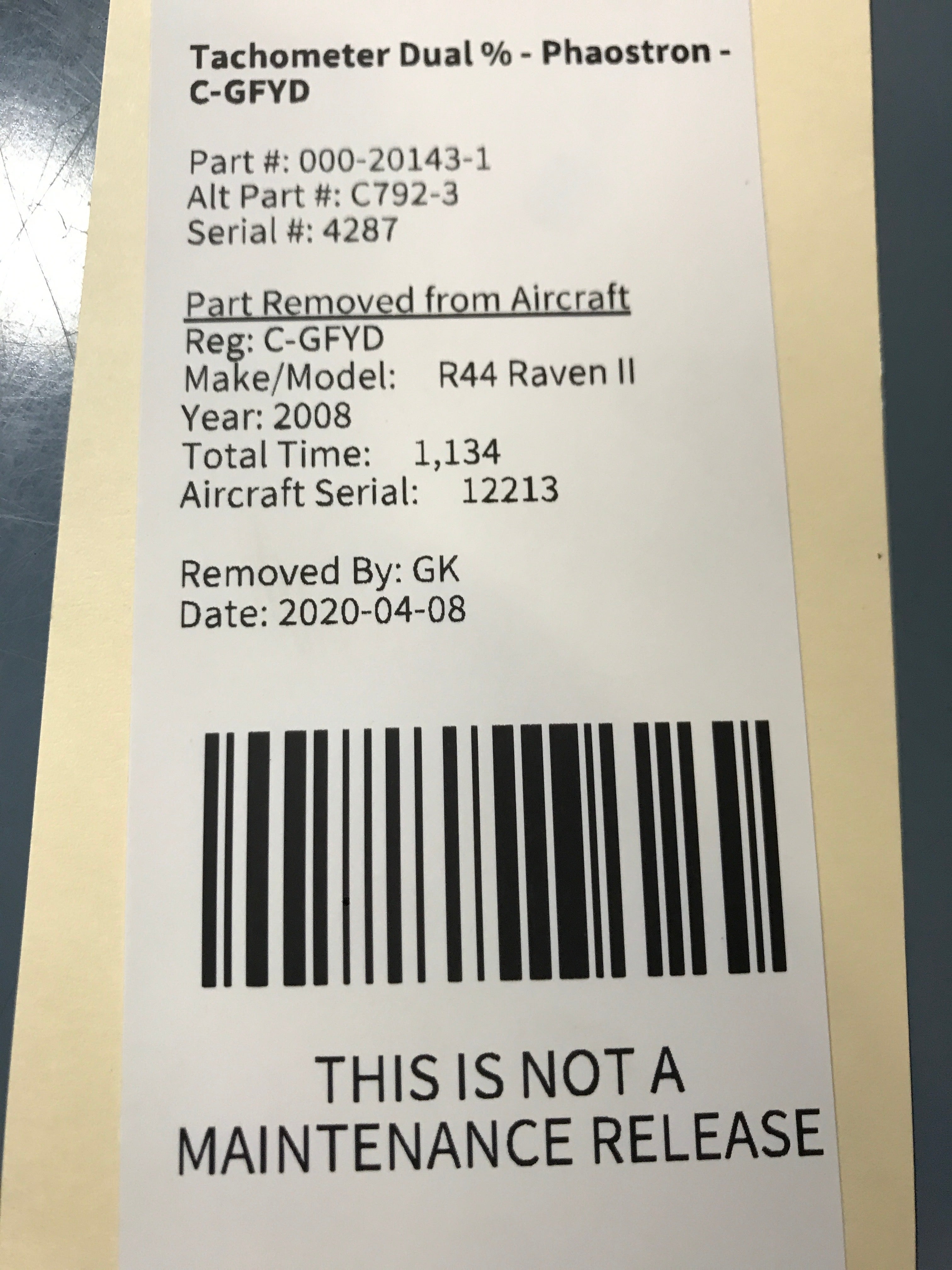 Tachometer Dual % - Phaostron - C-GFYD – Global Aircraft Industries