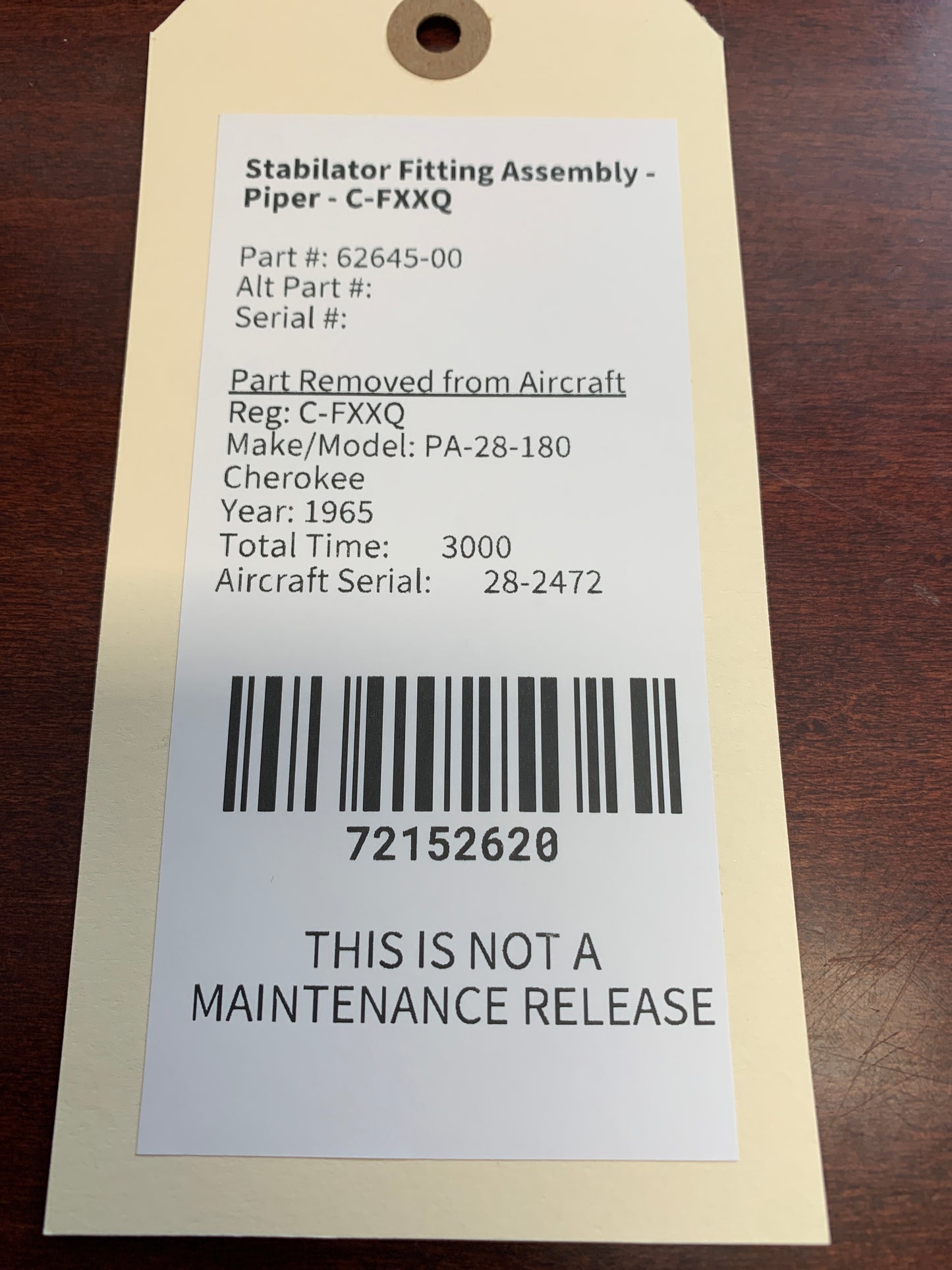 Stabilator Fitting Assembly - Piper - C-FXXQ