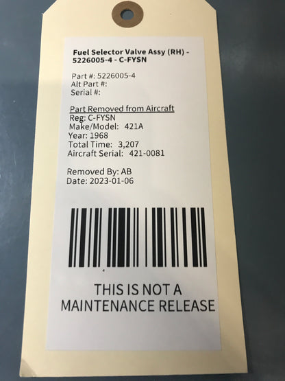Fuel Selector Valve Assy (RH) - Cessna - C-FSYN