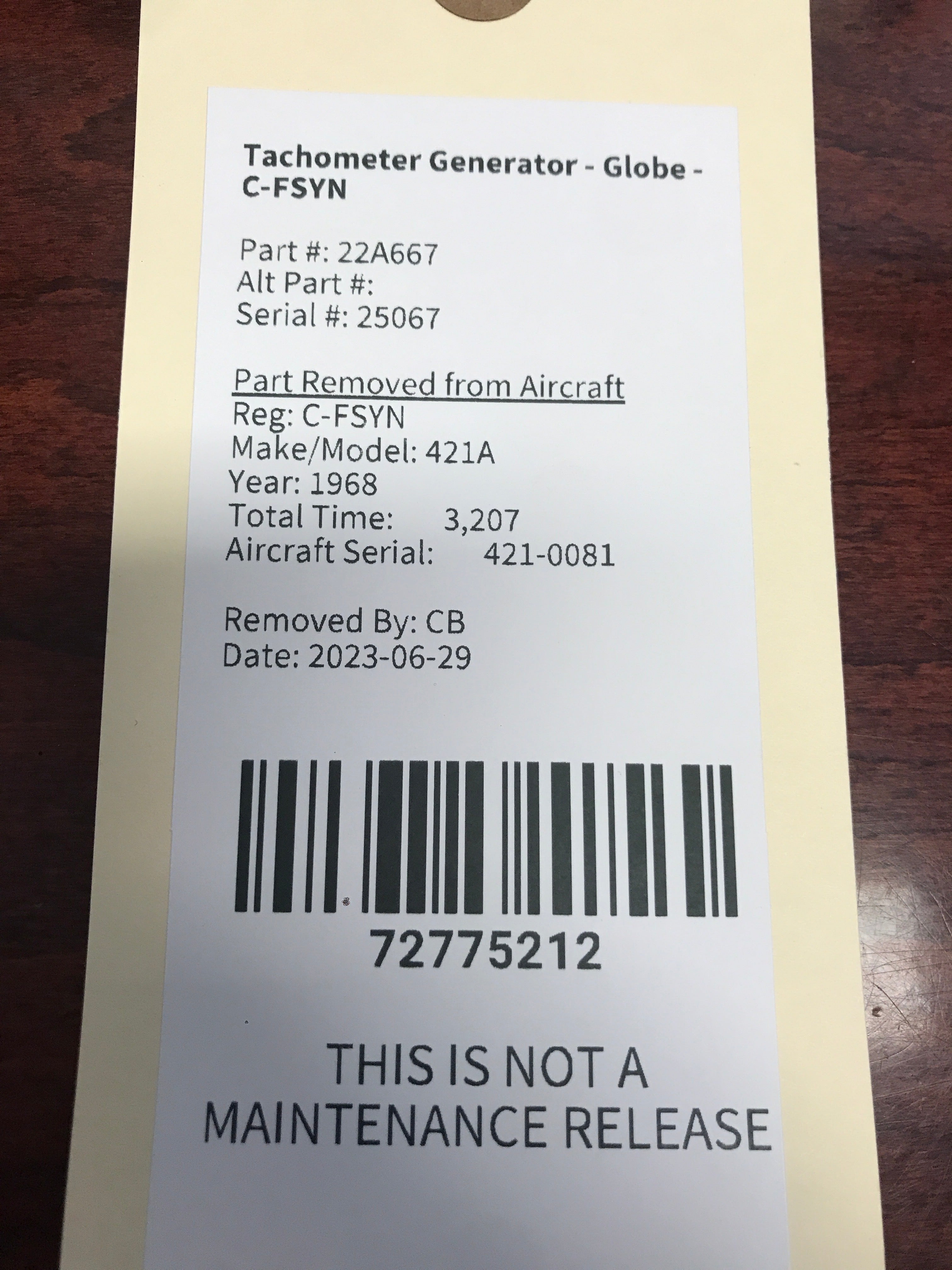Tachometer Generator - Globe - C-FSYN – Global Aircraft Industries