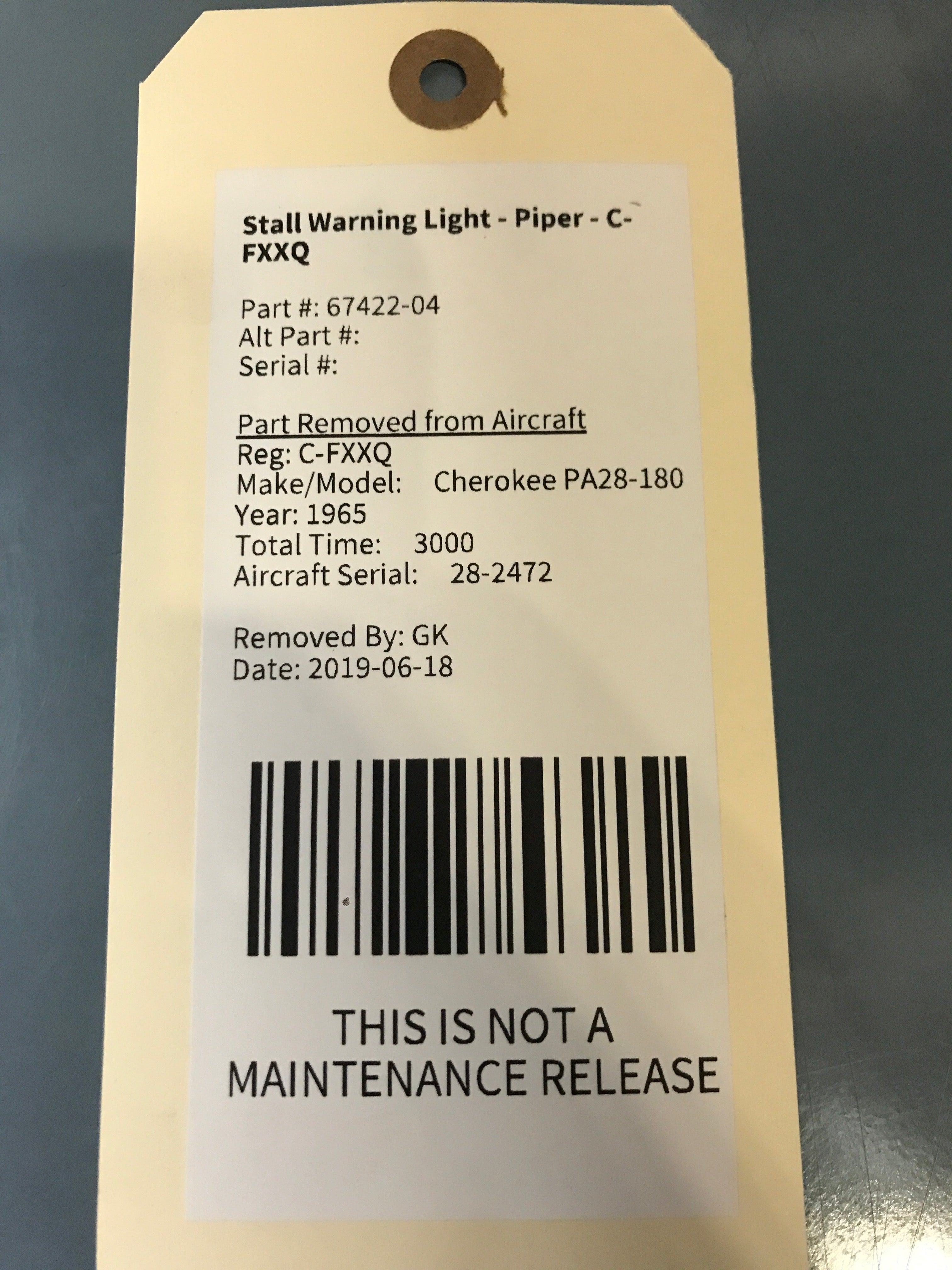 Stall Warning Light - Piper - C-FXXQ – Global Aircraft Industries