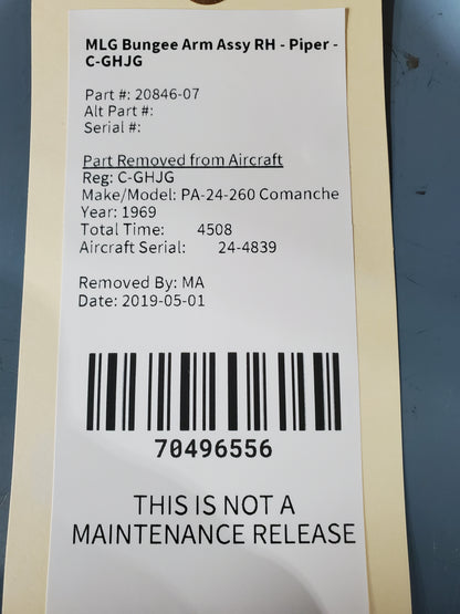 MLG Bungee Arm Assy RH - Piper - C-GHJG