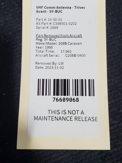 VHF Comm Antenna - Trivec Avant - 5Y-BUC