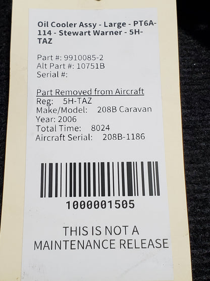 Oil Cooler Assy - Large - PT6A-114 - Stewart Warner - 5H-TAZ