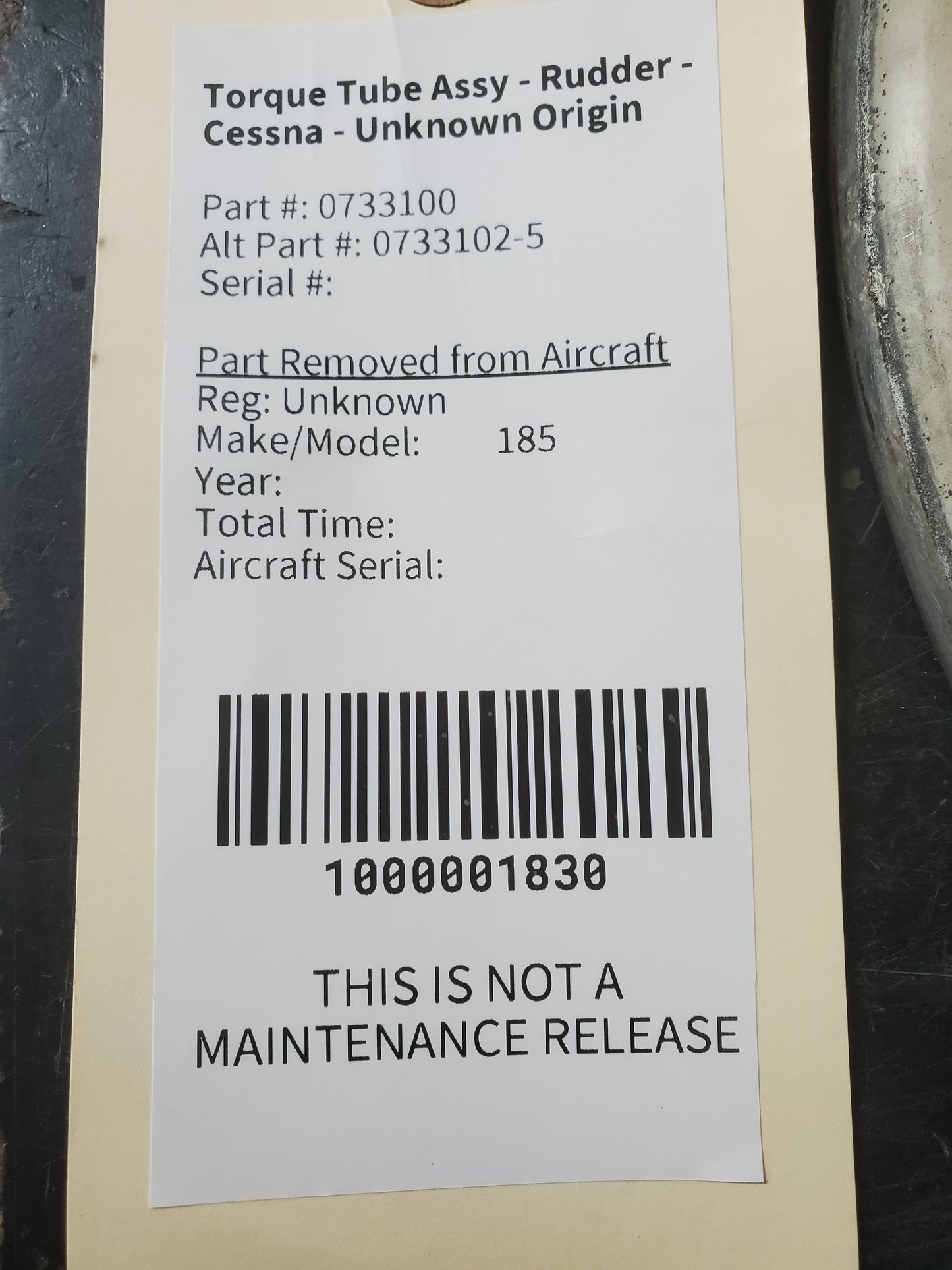 Torque Tube Assy - Rudder - Cessna - Unknown Origin