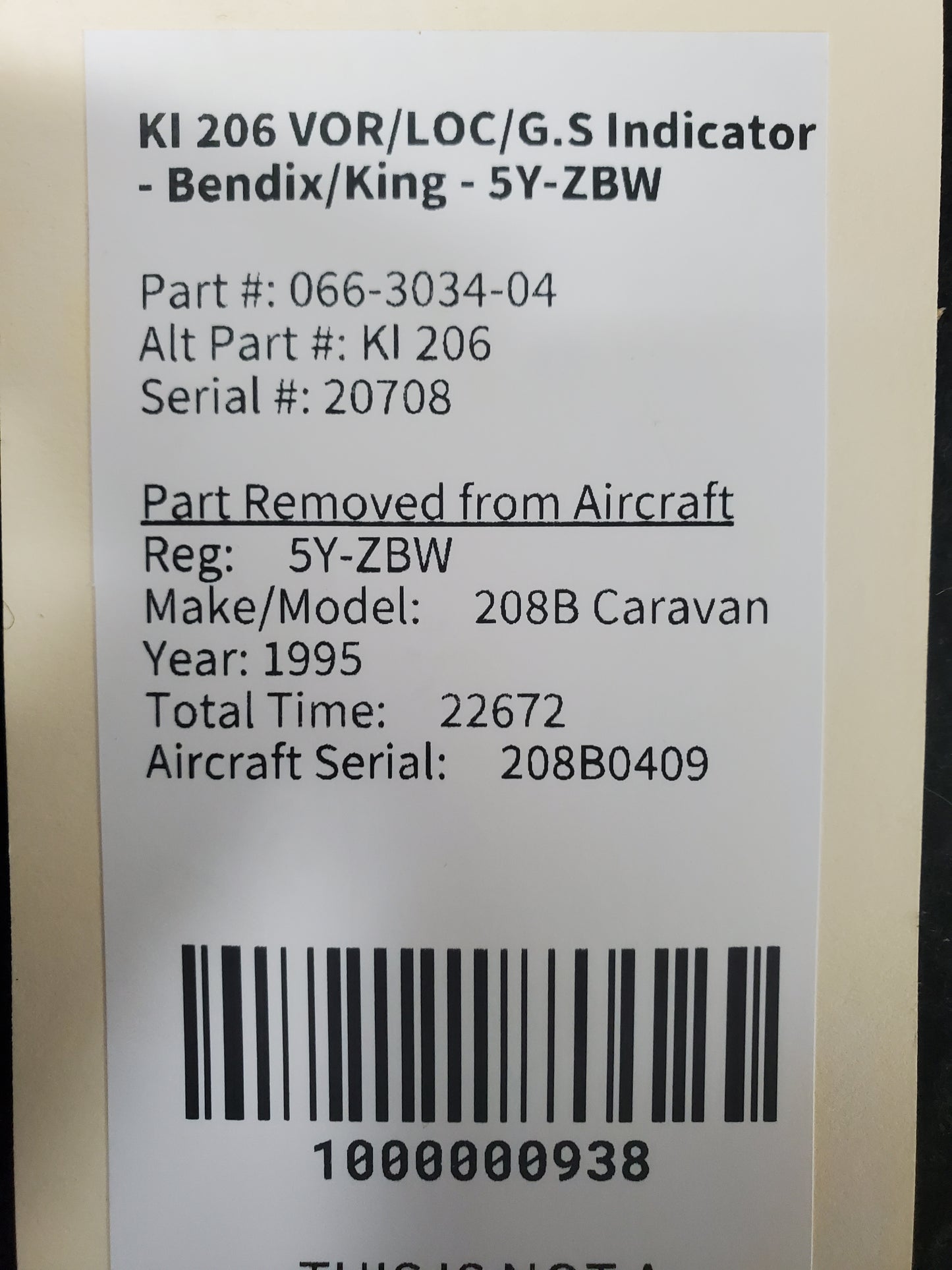 KI 206 VOR/LOC/G.S Indicator - Bendix/King - 5Y-ZBW