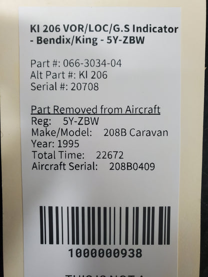 KI 206 VOR/LOC/G.S Indicator - Bendix/King - 5Y-ZBW