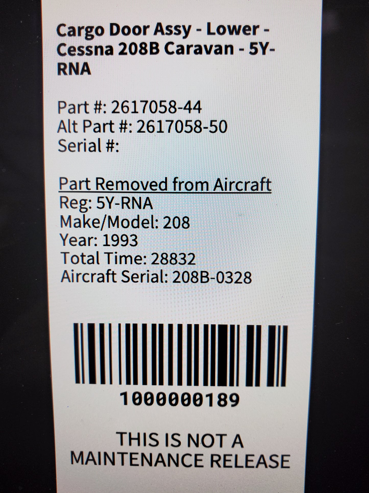 Cargo Door Assy - Lower - Cessna 208B Caravan - 5Y-RNA