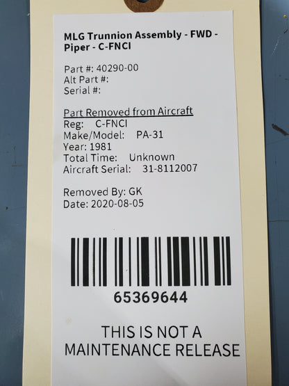 MLG Trunnion Assembly - FWD - Piper - C-FNCI