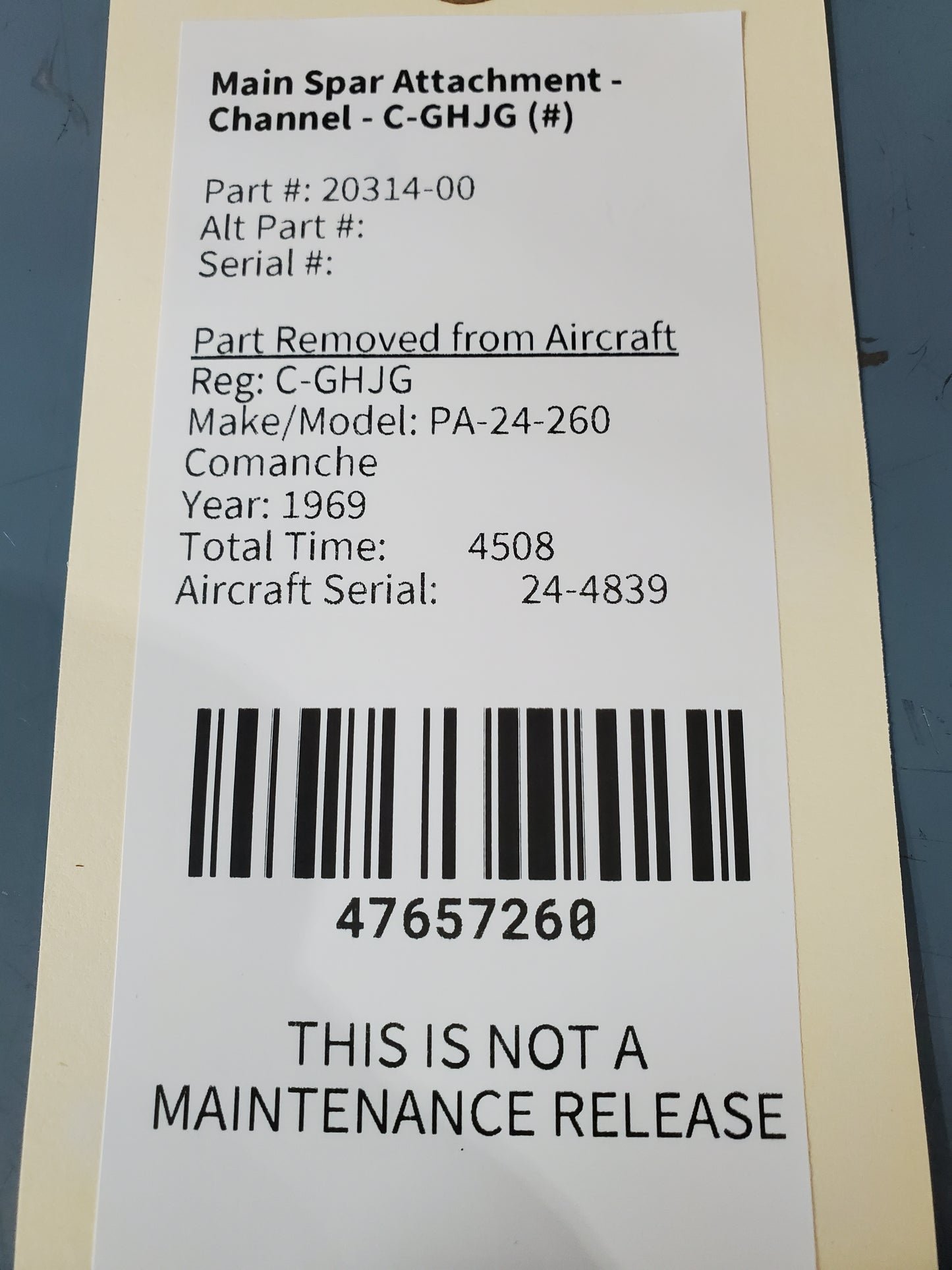 Main Spar Attachment - Channel - C-GHJG (#)