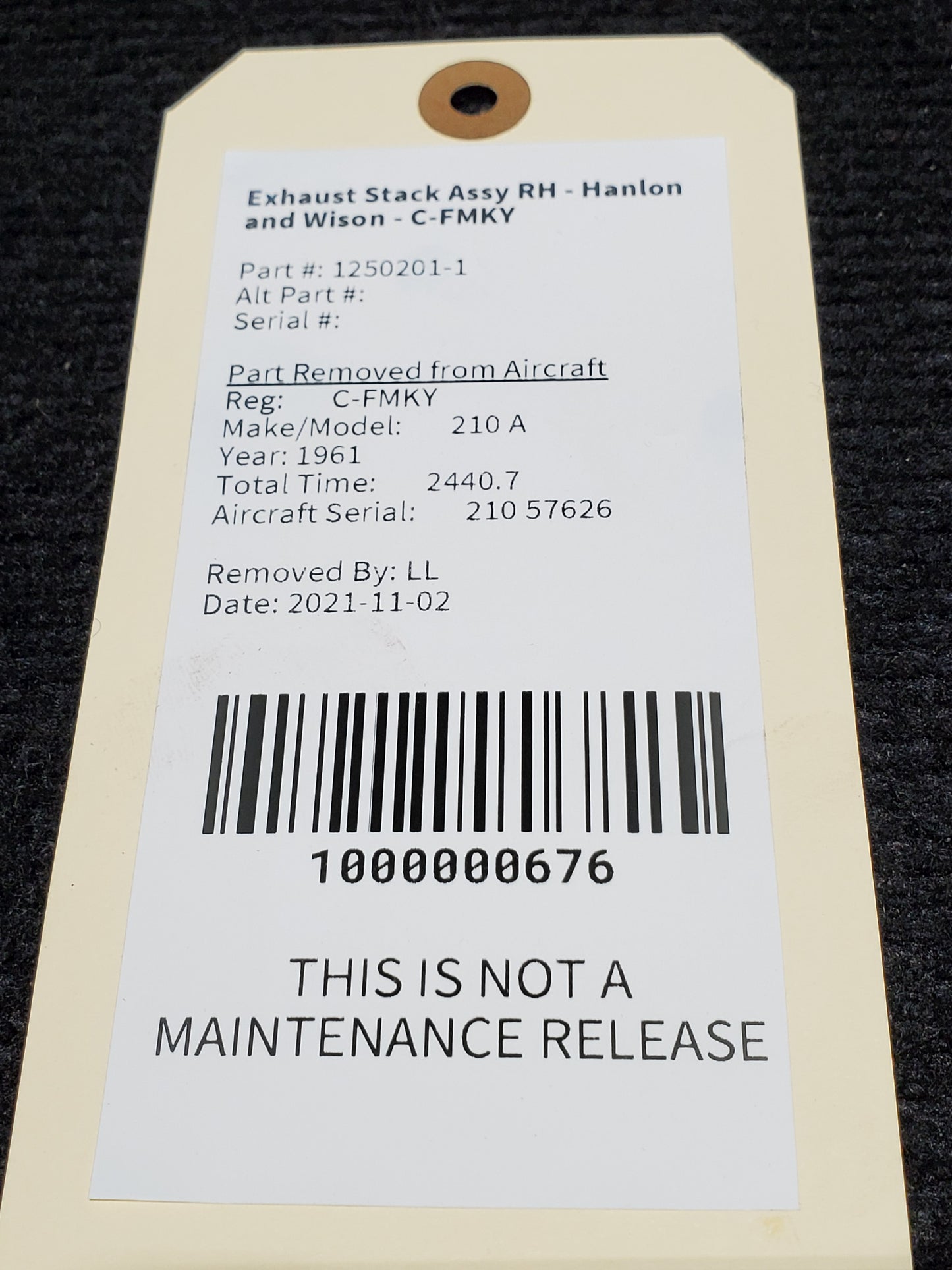 Exhaust Stack Assy RH - Hanlon and Wison - C-FMKY