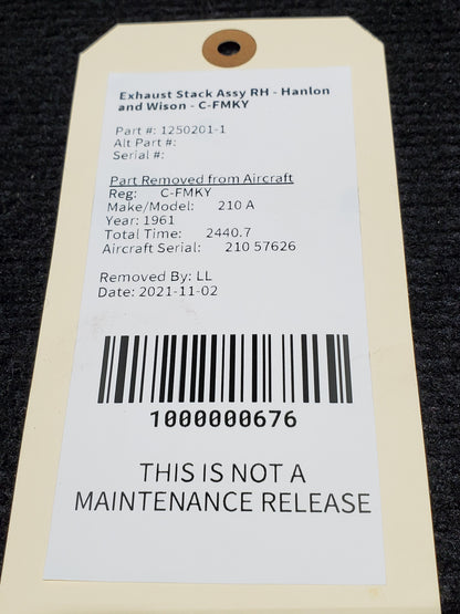 Exhaust Stack Assy RH - Hanlon and Wison - C-FMKY