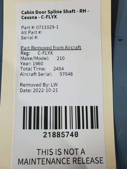 Cabin Door Spline Shaft - RH - Cessna - C-FLYX