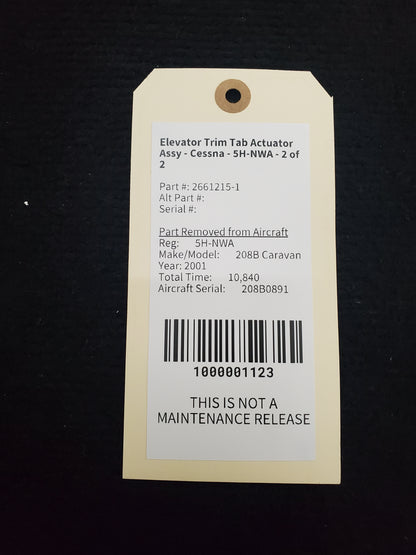 Elevator Trim Tab Actuator Assy - Cessna - 5H-NWA - 2 of 2