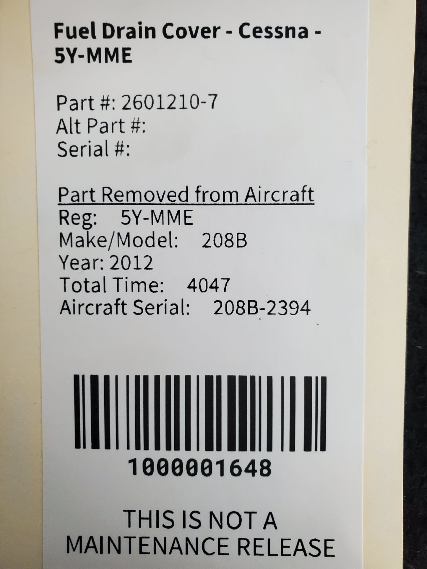 Fuel Drain Cover - Cessna - 5Y-MME