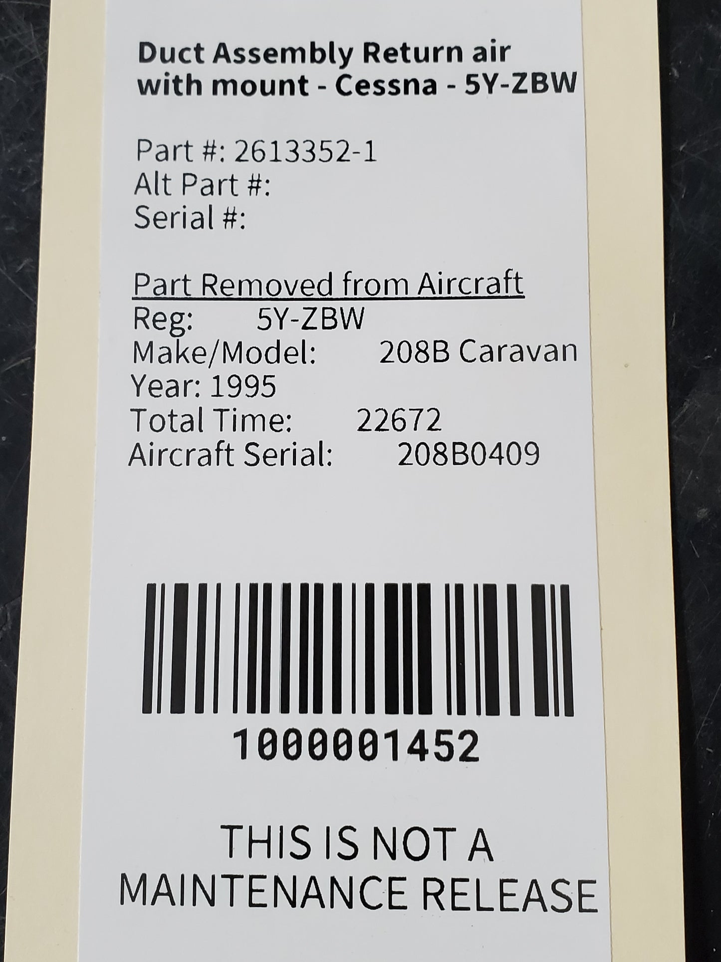 Duct Assembly Return air with mount - Cessna - 5Y-ZBW