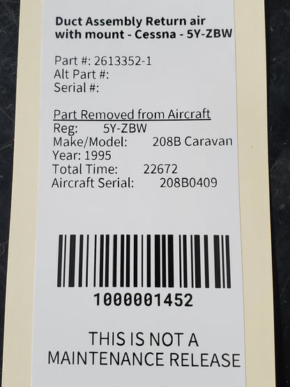 Duct Assembly Return air with mount - Cessna - 5Y-ZBW