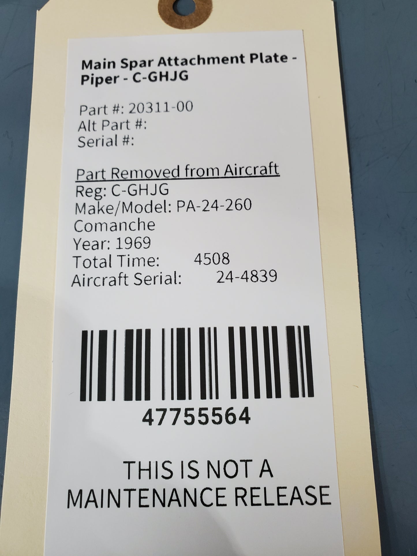 Main Spar Attachment Plate - Piper - C-GHJG