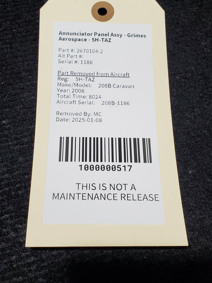 Annunciator Panel Assy - Grimes Aerospace - 5H-TAZ