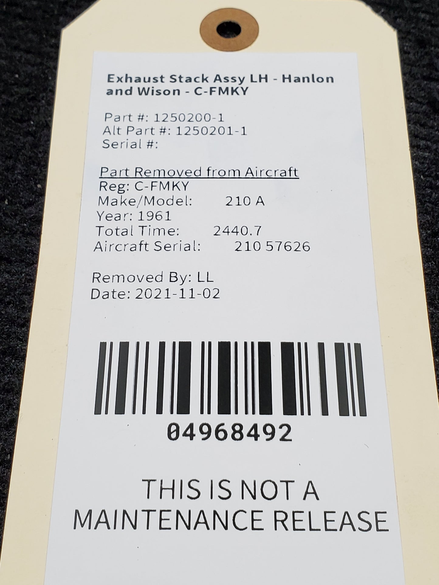 Exhaust Stack Assy LH - Hanlon and Wison - C-FMKY