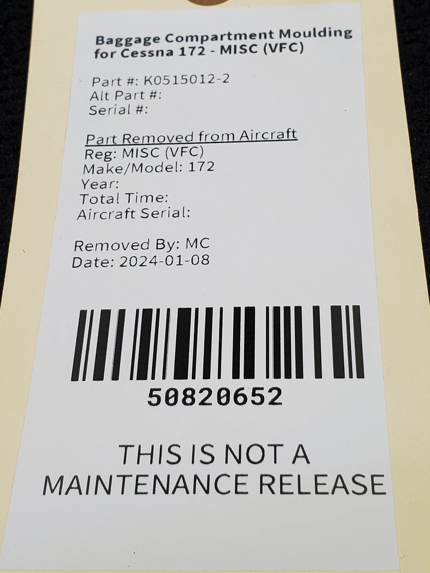 Baggage Compartment Moulding for Cessna 172 - MISC (VFC)