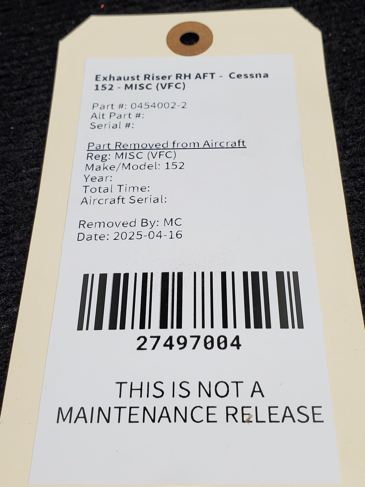 Exhaust Riser RH AFT -  Cessna 152 - MISC (VFC)