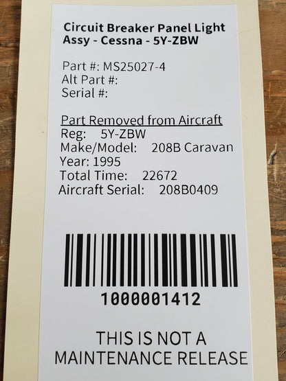 Circuit Breaker Panel Light Assy - Cessna - 5Y-ZBW