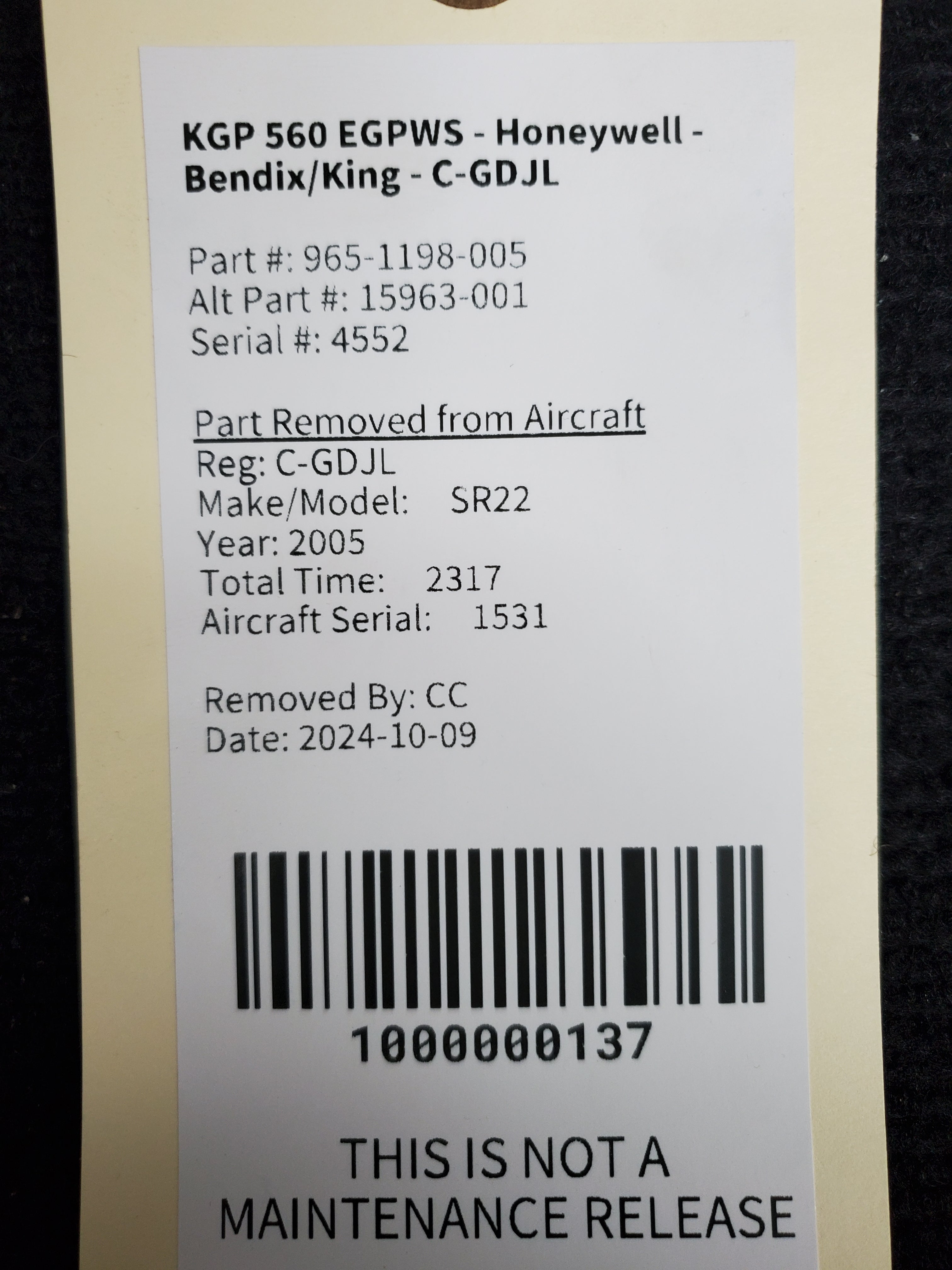 KGP 560 EGPWS - Honeywell - Bendix/King - C-GDJL – Global Aircraft