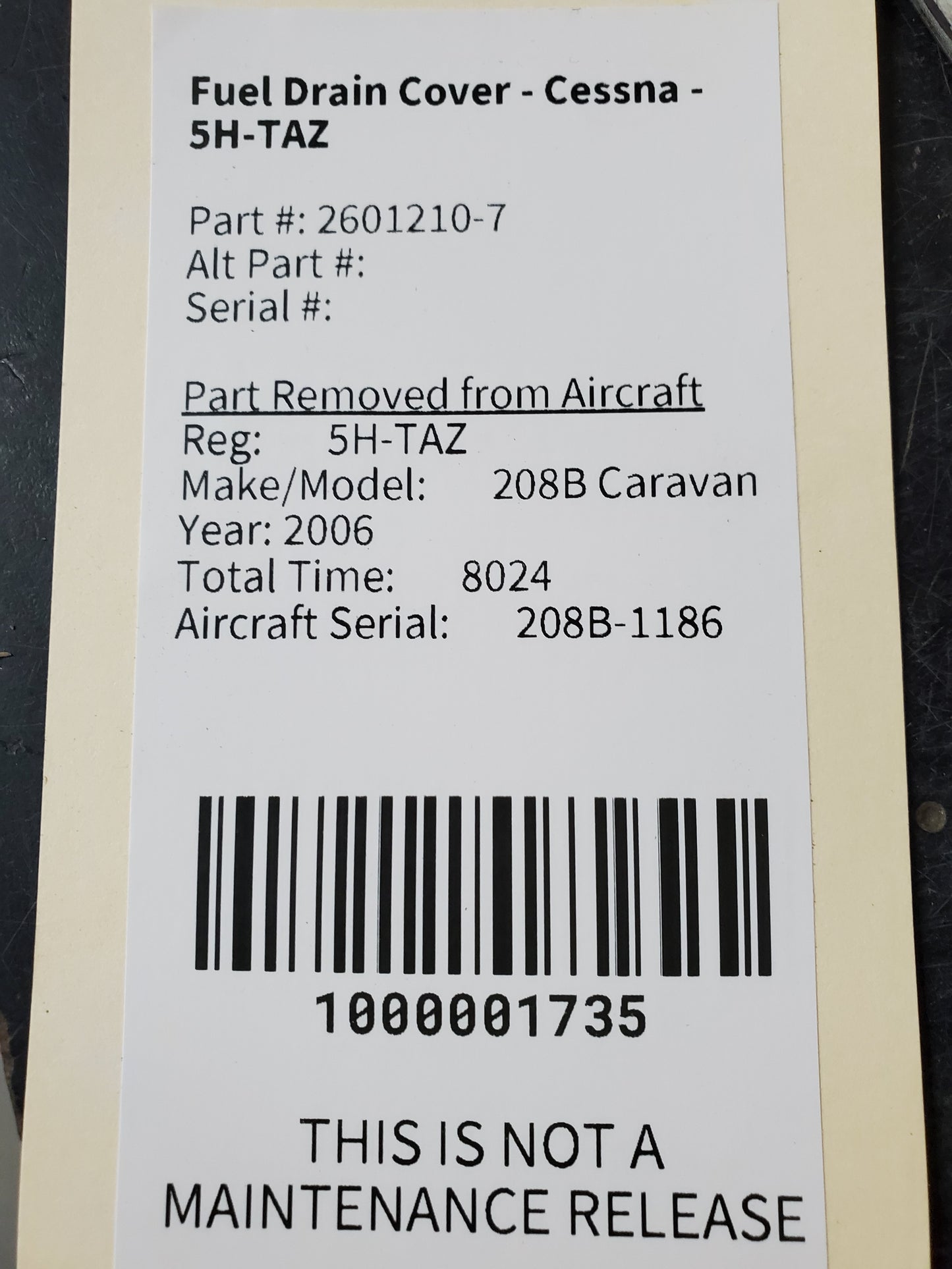 Fuel Drain Cover - Cessna - 5H-TAZ