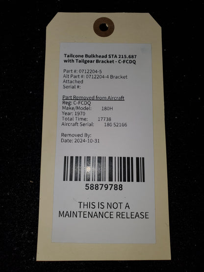 Tailcone Bulkhead STA 215.687 with Tailgear Bracket - C-FCDQ