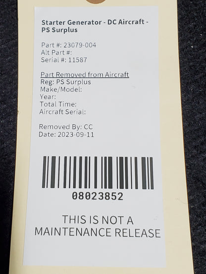 Starter Generator - DC Aircraft - PS Surplus