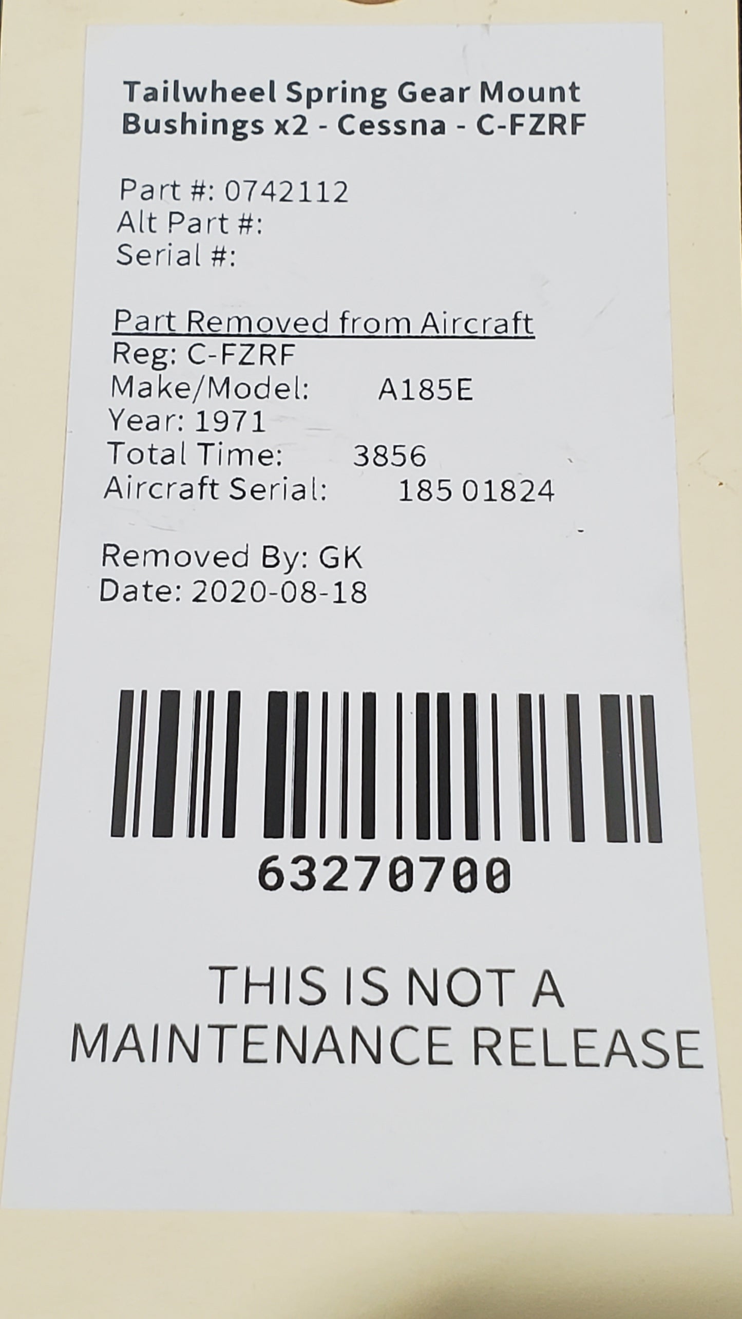 Tailwheel Spring Gear Mount Bushings x2 - Cessna - C-FZRF
