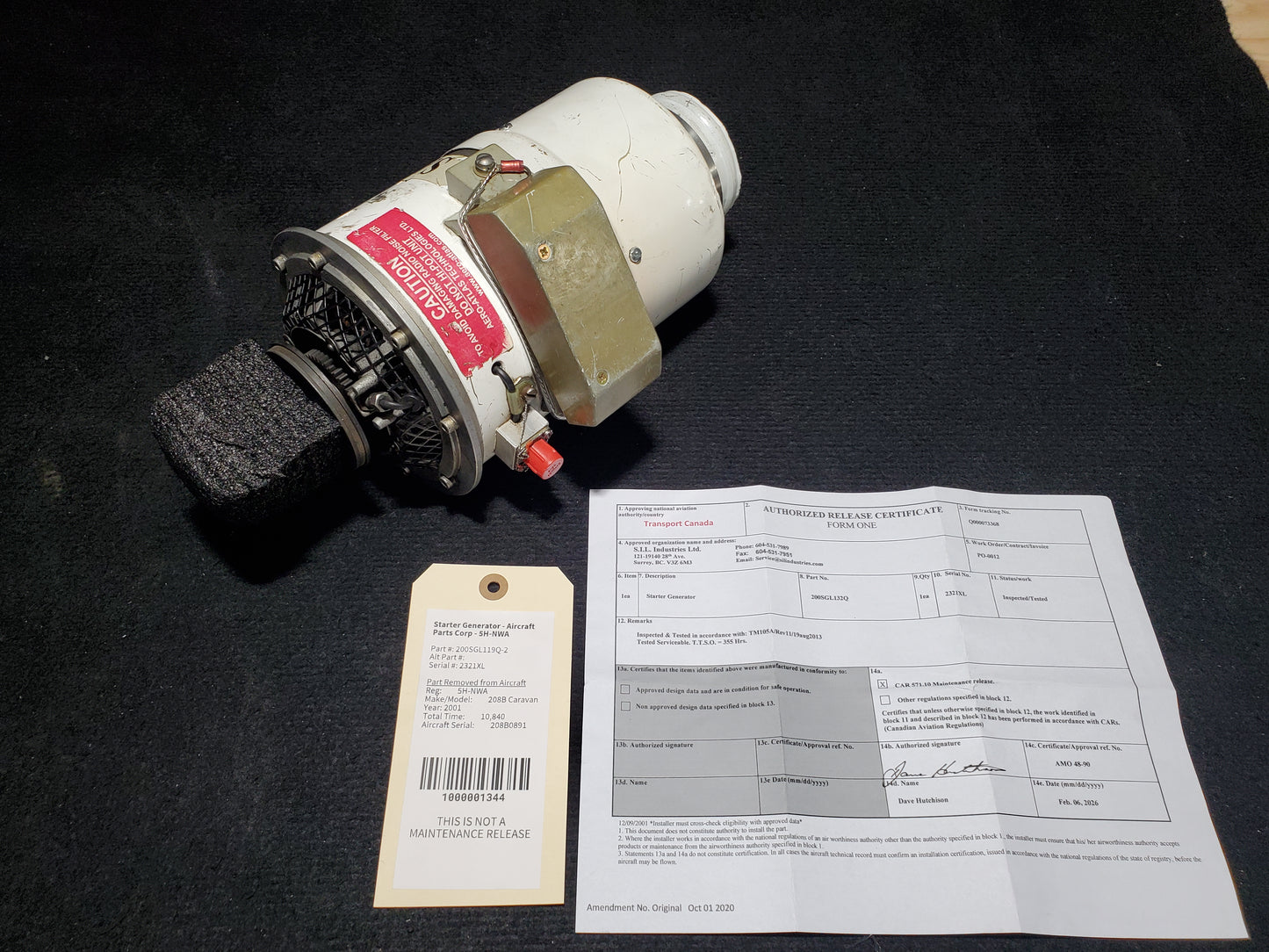 Starter Generator - W/ CERT -Aircraft Parts Corp - 5H-NWA