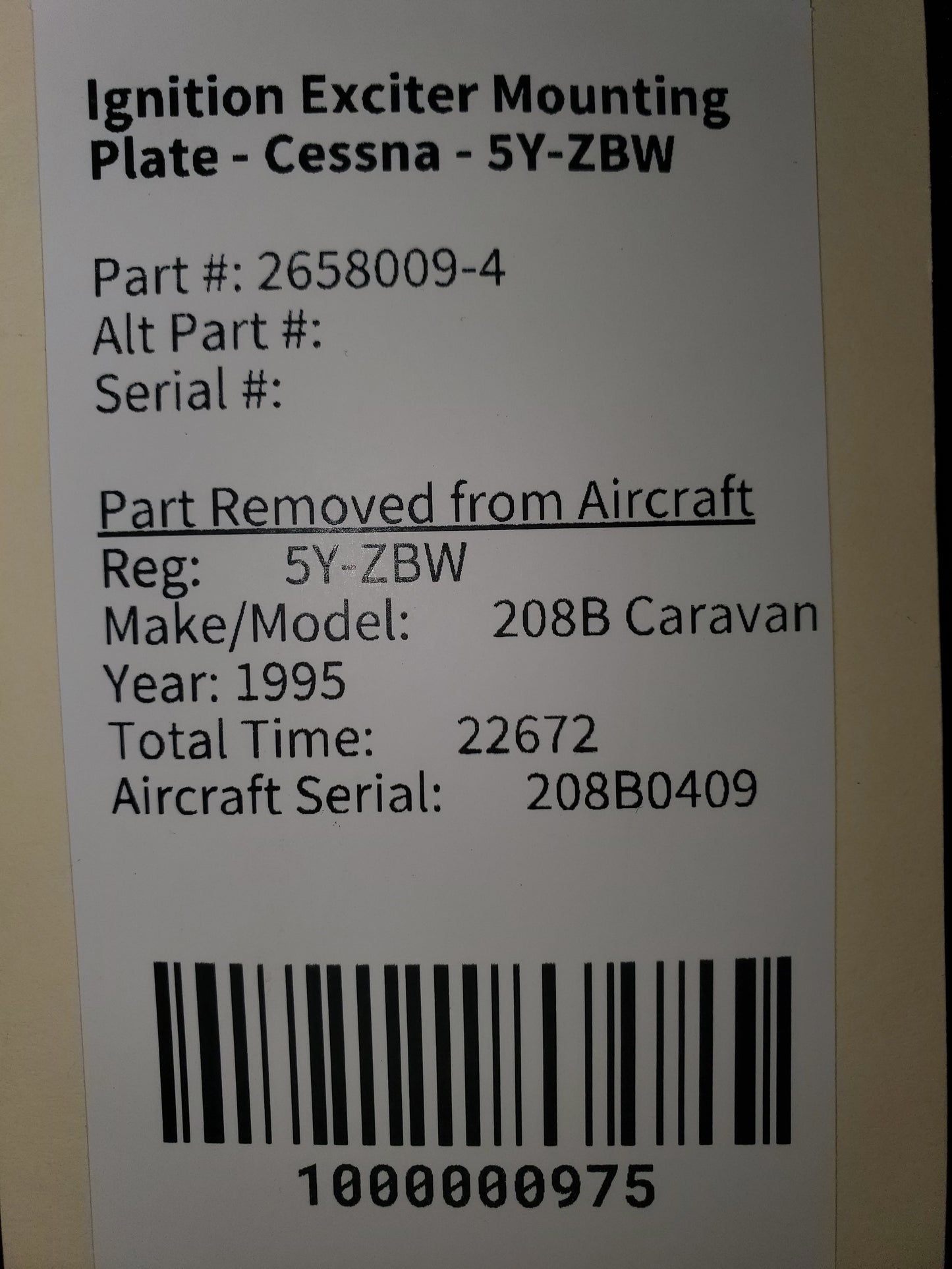 Ignition Exciter Mounting Plate - Cessna - 5Y-ZBW