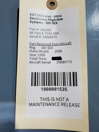 EGT Indicator - Ultra Electronics Flightline Systems - OO-SEX