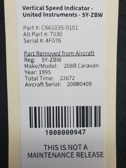 Vertical Speed Indicator - United Instruments - 5Y-ZBW