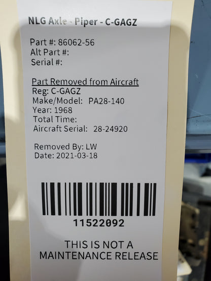 NLG Axle - Piper - C-GAGZ