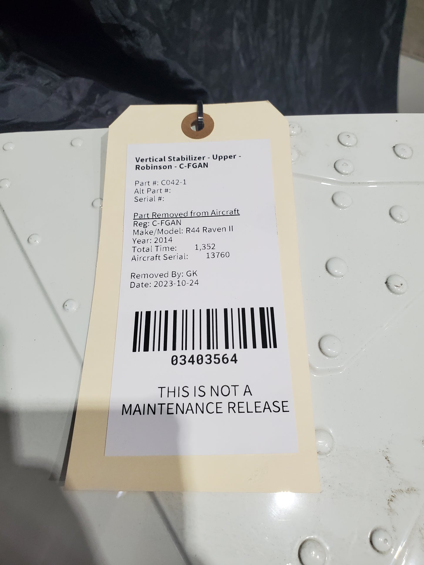 Vertical Stabilizer - Upper - Robinson - C-FGAN