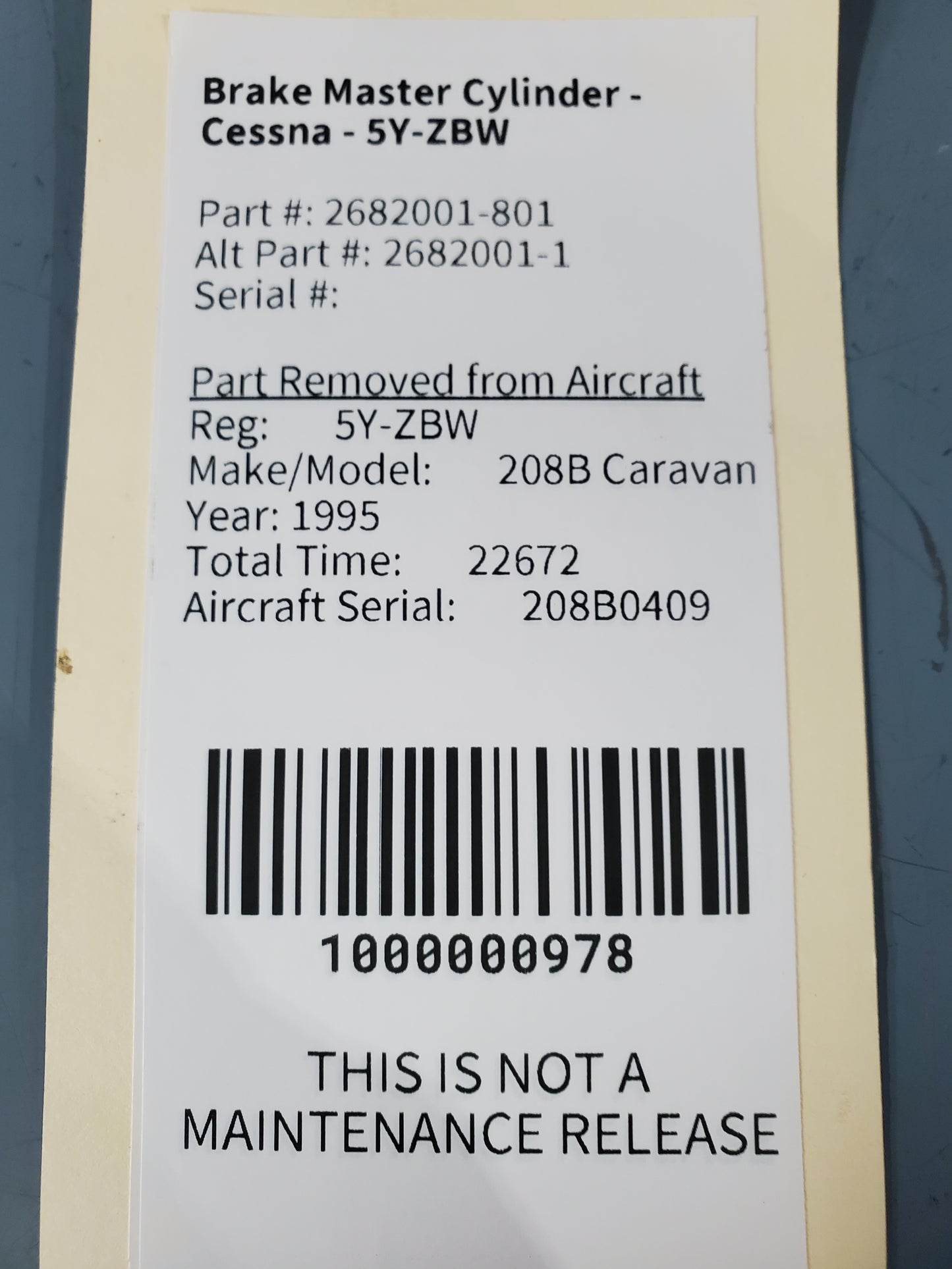 Brake Master Cylinder - Cessna - 5Y-ZBW