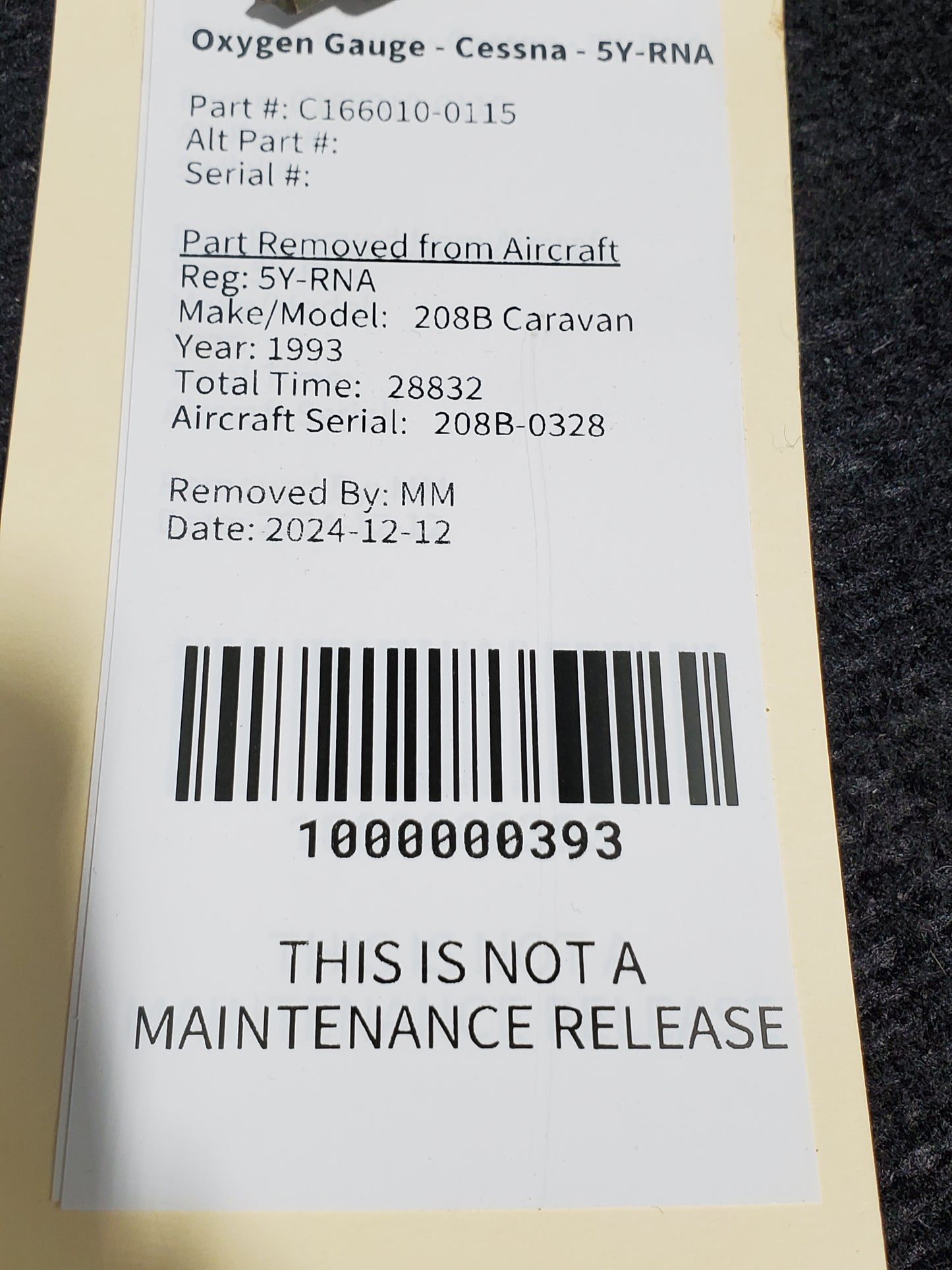 Oxygen Gauge - Cessna - 5Y-RNA